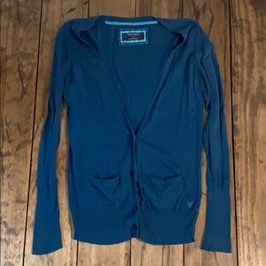 Teal blue low vneck cardigan